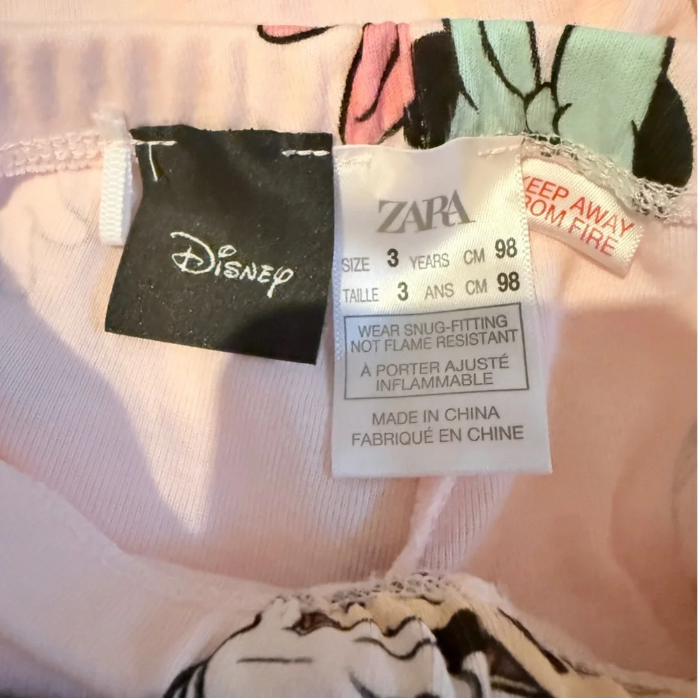 Disney x Zara Minnie Mouse Light Pink Girls' Pajama Set Sz 3 Yrs Shirt &‎ Pants